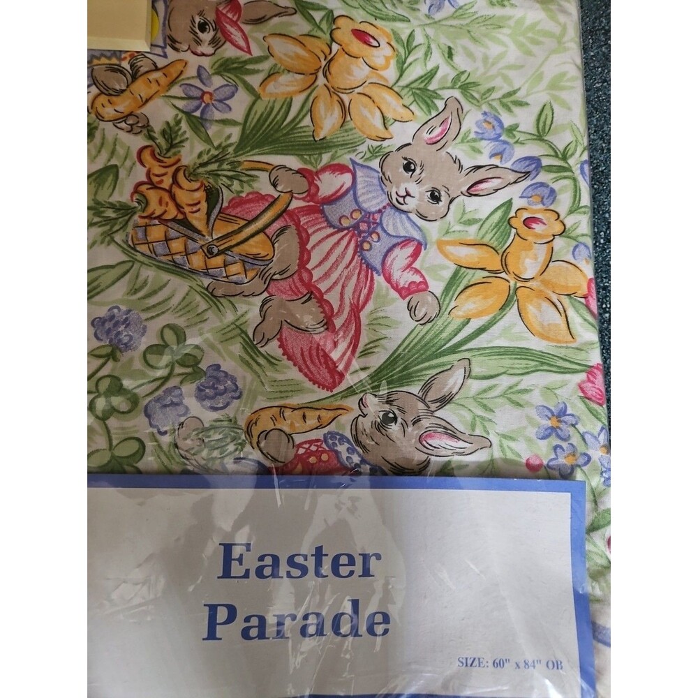 Easter Parade 60x80 Oblong Cotton Tablecloth Bunny Rabbit Avon NEW